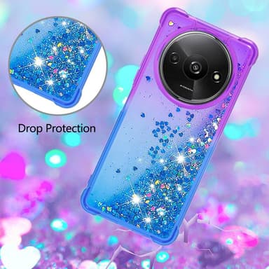 SKALO Xiaomi Redmi A3 Juoksuhiekka Glitter Sydämet TPU kuori - Violetti-Sininen