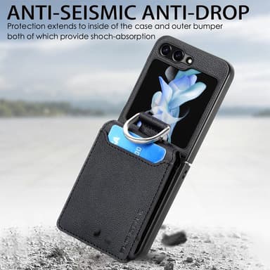 SKALO Samsung Z Flip6 PU-nahkainen Suojakuori Lompakolla - Musta