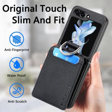 SKALO Samsung Z Flip6 PU-nahkainen Suojakuori Lompakolla - Musta