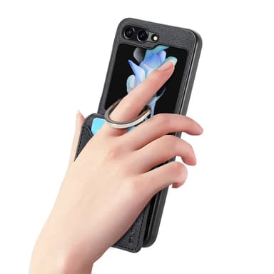 SKALO Samsung Z Flip6 PU-nahkainen Suojakuori Lompakolla - Musta