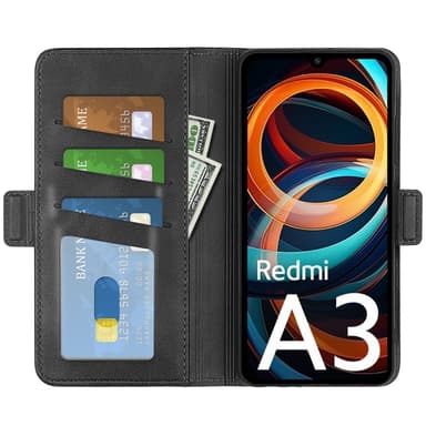 SKALO Xiaomi Redmi A3 Premium Wallet Lompakkokotelo - Musta