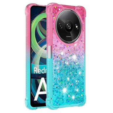 SKALO Xiaomi Redmi A3 Juoksuhiekka Glitter Sydämet TPU kuori - Pinkki-Turkoosi
