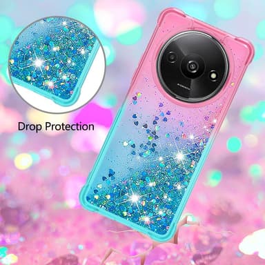 SKALO Xiaomi Redmi A3 Juoksuhiekka Glitter Sydämet TPU kuori - Pinkki-Turkoosi