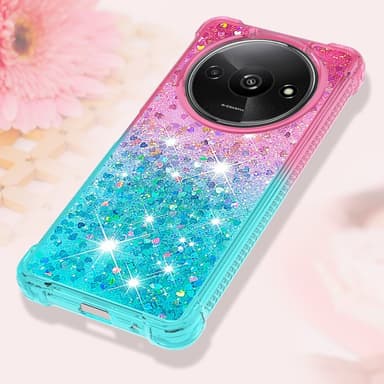 SKALO Xiaomi Redmi A3 Juoksuhiekka Glitter Sydämet TPU kuori - Pinkki-Turkoosi