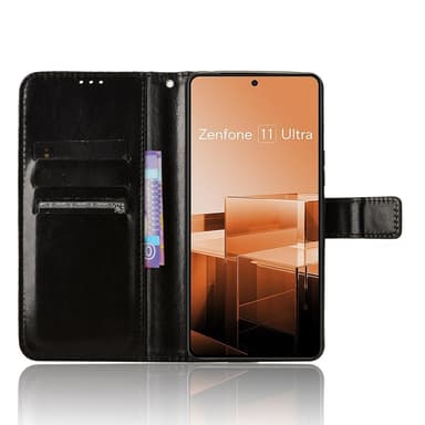 SKALO Asus Zenfone 11 Ultra 5G Crazy Horse lompakko PU nahka - Musta