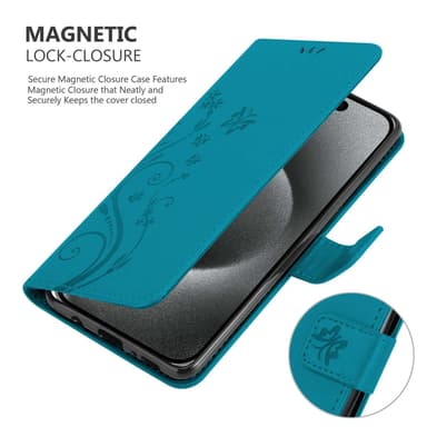 iPhone 15 PRO Suojakuori Lompakkokotelo (Sininen)