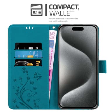 iPhone 15 PRO Suojakuori Lompakkokotelo (Sininen)