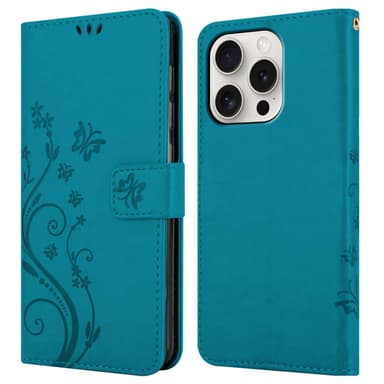 iPhone 15 PRO Suojakuori Lompakkokotelo (Sininen)