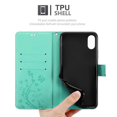 iPhone XS MAX Suojakuori Lompakkokotelo (Turkoosi)