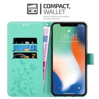 iPhone XS MAX Suojakuori Lompakkokotelo (Turkoosi)