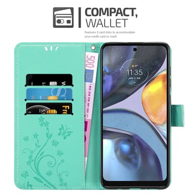 Motorola MOTO G22 Suojakuori Lompakkokotelo (Turkoosi)