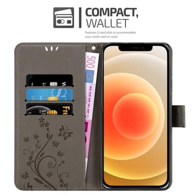 iPhone 12 MINI Suojakuori Lompakkokotelo (harmaa)