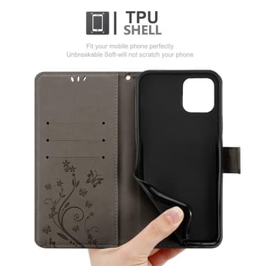 iPhone 12 MINI Suojakuori Lompakkokotelo (harmaa)