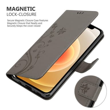 iPhone 12 MINI Suojakuori Lompakkokotelo (harmaa)
