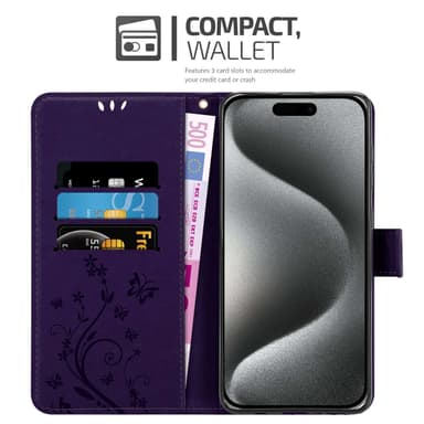 iPhone 15 PRO MAX Suojakuori Lompakkokotelo (Violetti)