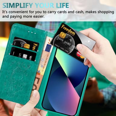 iPhone 13 Suojakuori Lompakkokotelo (Turkoosi)
