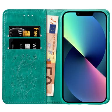 iPhone 13 Suojakuori Lompakkokotelo (Turkoosi)
