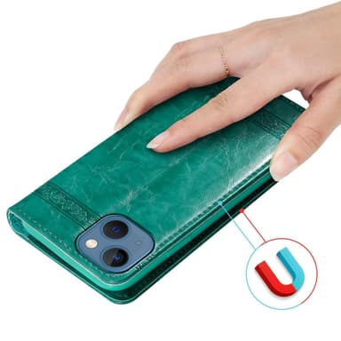 iPhone 13 Suojakuori Lompakkokotelo (Turkoosi)