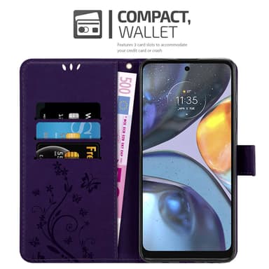 Motorola MOTO G22 Suojakuori Lompakkokotelo (Violetti)