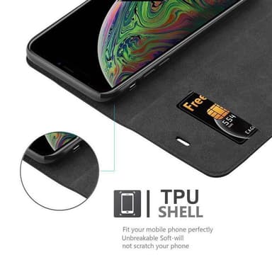 iPhone XS MAX Suojakuori Lompakkokotelo (Musta)