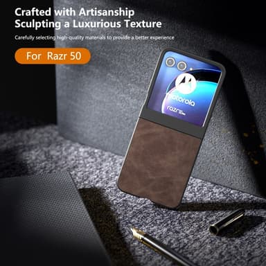 SKALO Motorola Razr 50 5G ABEEL PU Nahka Fold Suojakuori - Ruskea