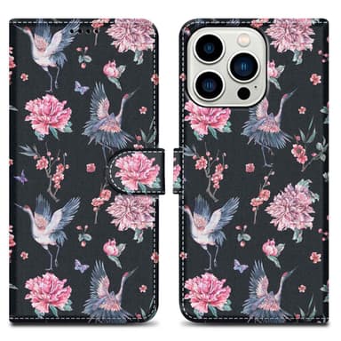 iPhone 14 PRO Suojakuori Lompakkokotelo (Musta)