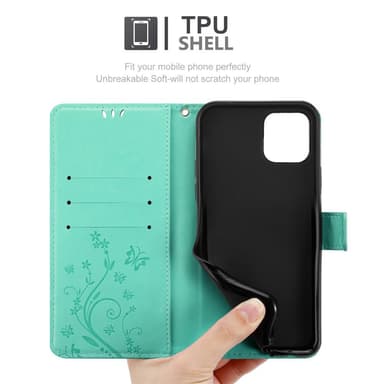 iPhone 12 MINI Suojakuori Lompakkokotelo (Turkoosi)