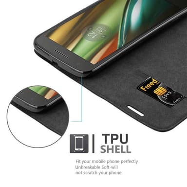 Motorola MOTO E3 Suojakuori Lompakkokotelo (Musta)