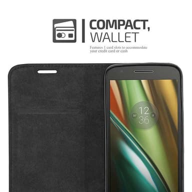 Motorola MOTO E3 Suojakuori Lompakkokotelo (Musta)
