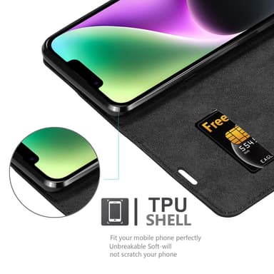 iPhone 14 PLUS Suojakuori Lompakkokotelo (Musta)