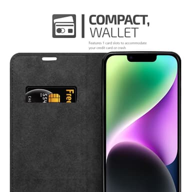 iPhone 14 PLUS Suojakuori Lompakkokotelo (Musta)