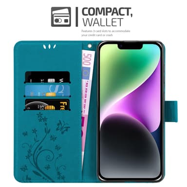 iPhone 14 PLUS Suojakuori Lompakkokotelo (Sininen)