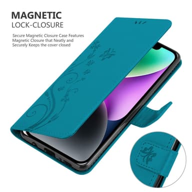 iPhone 14 PLUS Suojakuori Lompakkokotelo (Sininen)