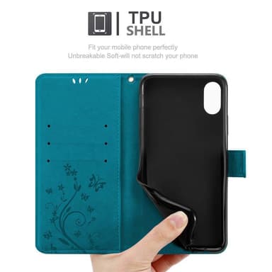 iPhone XR Suojakuori Lompakkokotelo (Sininen)