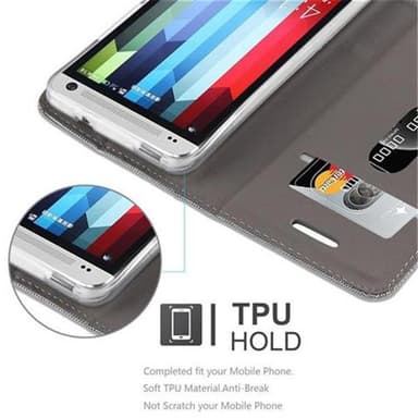 HTC ONE M7 Suojakuori Lompakkokotelo (harmaa)