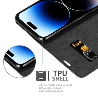 iPhone 14 PRO Suojakuori Lompakkokotelo (Ruskea)