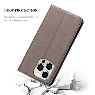 iPhone 14 PRO Suojakuori Lompakkokotelo (Ruskea)
