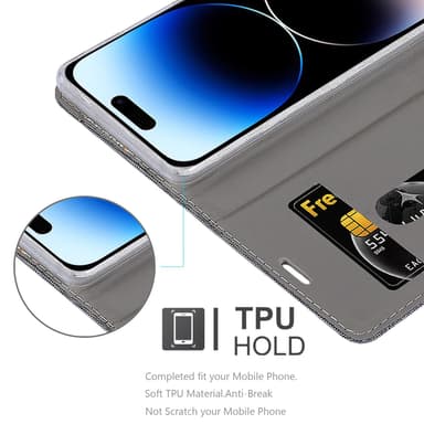 iPhone 14 PRO MAX Suojakuori Lompakkokotelo (harmaa)