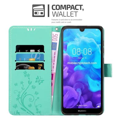 Huawei Y6 PRO 2019 Suojakuori Lompakkokotelo (Turkoosi)