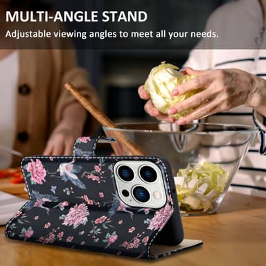 iPhone 14 PRO MAX Suojakuori Lompakkokotelo (Musta)