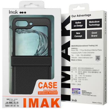 IMAK Ruiyi Series Samsung Galaxy Z Flip6 5G Kotelo Nahkaa + PC Carbon Fiber -tekstuurilla