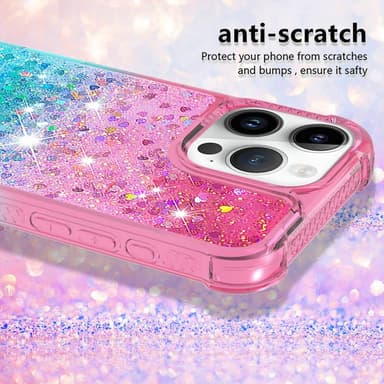 SKALO iPhone 16 Pro Max Juoksuhiekka Glitter Sydämet TPU kuori - Pinkki-Turkoosi