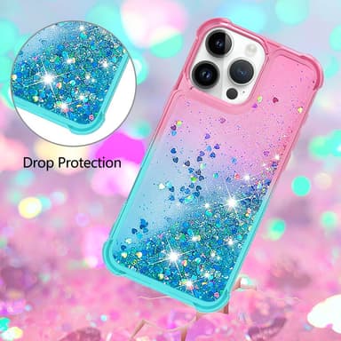 SKALO iPhone 16 Pro Max Juoksuhiekka Glitter Sydämet TPU kuori - Pinkki-Turkoosi
