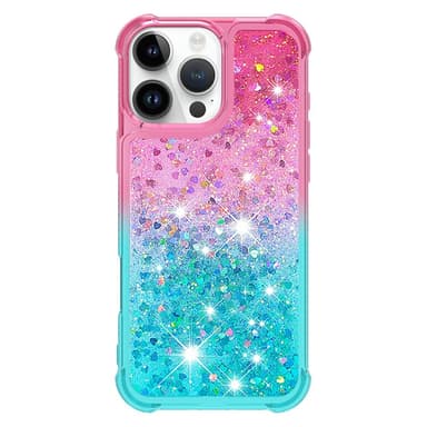 SKALO iPhone 16 Pro Max Juoksuhiekka Glitter Sydämet TPU kuori - Pinkki-Turkoosi