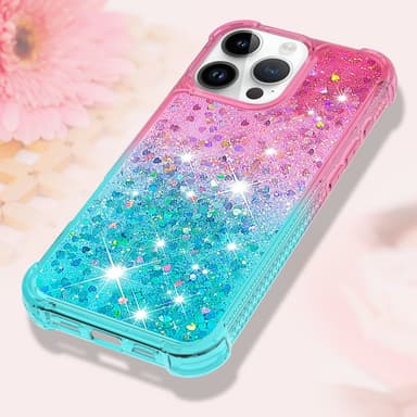 SKALO iPhone 16 Pro Max Juoksuhiekka Glitter Sydämet TPU kuori - Pinkki-Turkoosi