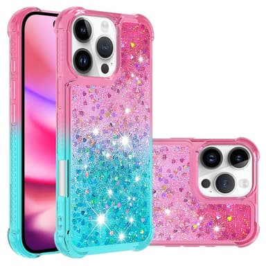 SKALO iPhone 16 Pro Max Juoksuhiekka Glitter Sydämet TPU kuori - Pinkki-Turkoosi