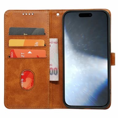 SKALO iPhone 16 Plus Lompakkokotelo PU-nahkaa - Ruskea