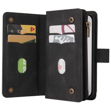 SKALO iPhone 16 Pro Max Big Wallet 17-lokeroa Lompakkokotelo - Musta