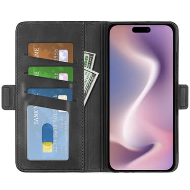SKALO iPhone 16 Plus Premium Wallet Lompakkokotelo - Musta