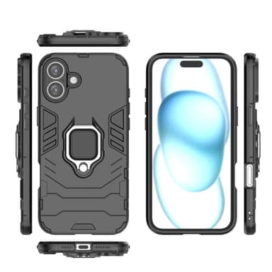 SKALO iPhone 16 Plus Armor Hybridi metallirengas kuori - Musta
